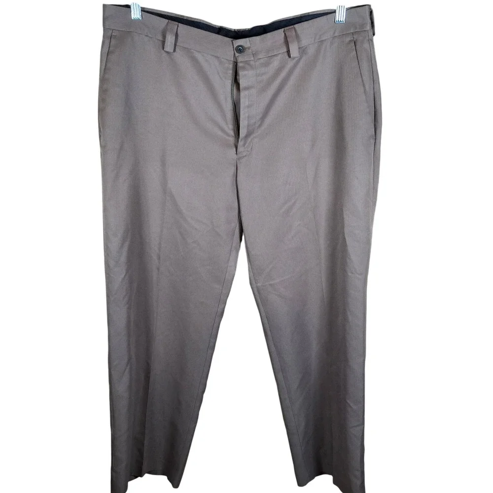 Kenneth Cole Reaction Men‎ Khaki Pinstripe Dress Pants Slacks 38x30 Polyester